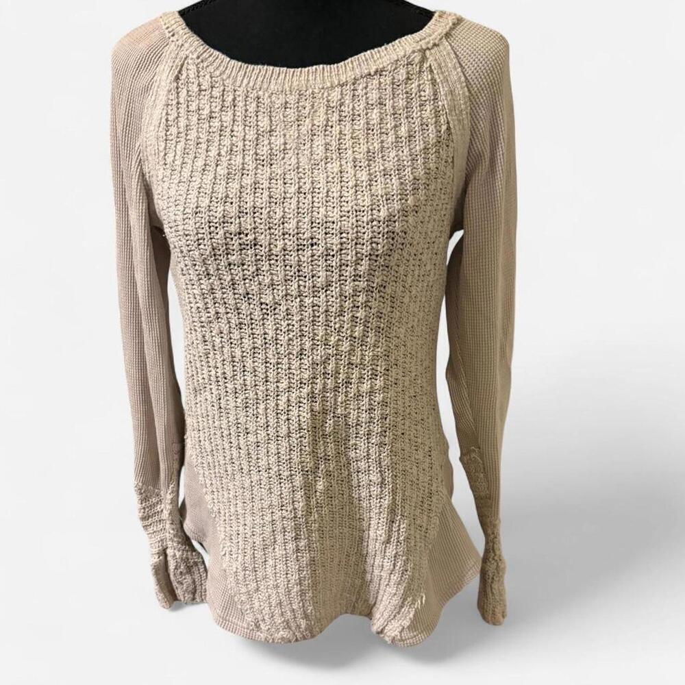 Flax color distressed look knit sweater Size Medium